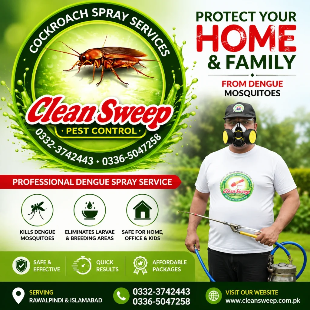 Clean Sweep technician performing premium termite proofing and dengue mosquito spray services in Sector E-11 Islamabad.