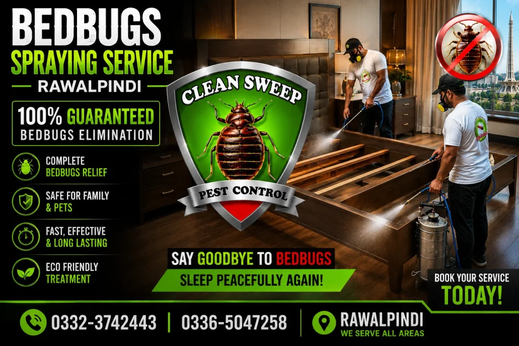 Professional bed bug spray service in Rawalpindi for homes, hotels, apartments, and commercial properties.