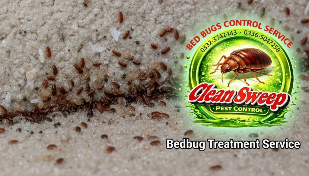 Severe bed bug infestation on a mattress, requiring professional extermination by Clean Sweep Pest Control Service.