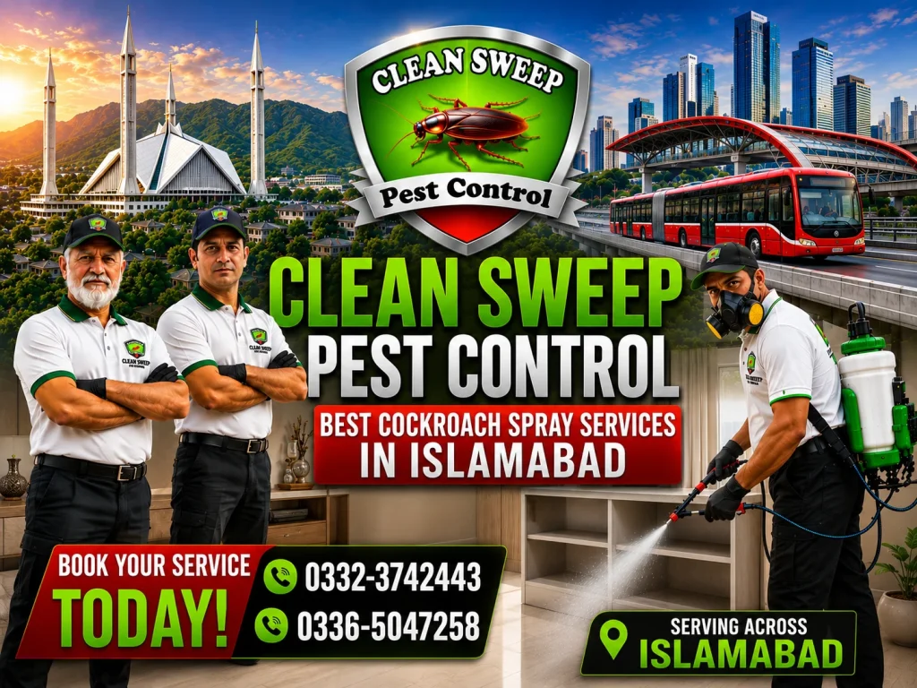 Best cockroach spray service in Islamabad provided by Clean Sweep Pest Control for homes, offices, restaurants and commercial properties.