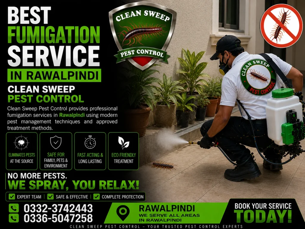 Professional fumigation services in Rawalpindi by Clean Sweep Pest Control.