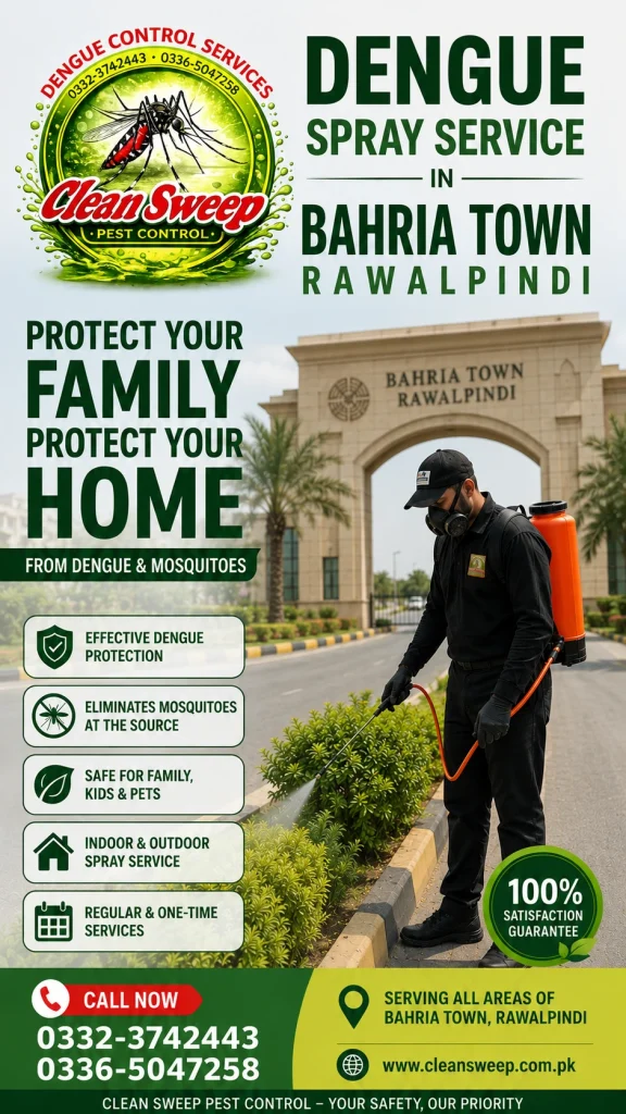 Professional pest control operator applying liquid insecticide dengue spray service in Bahria Town Rawalpindi to eliminate mosquitoes.