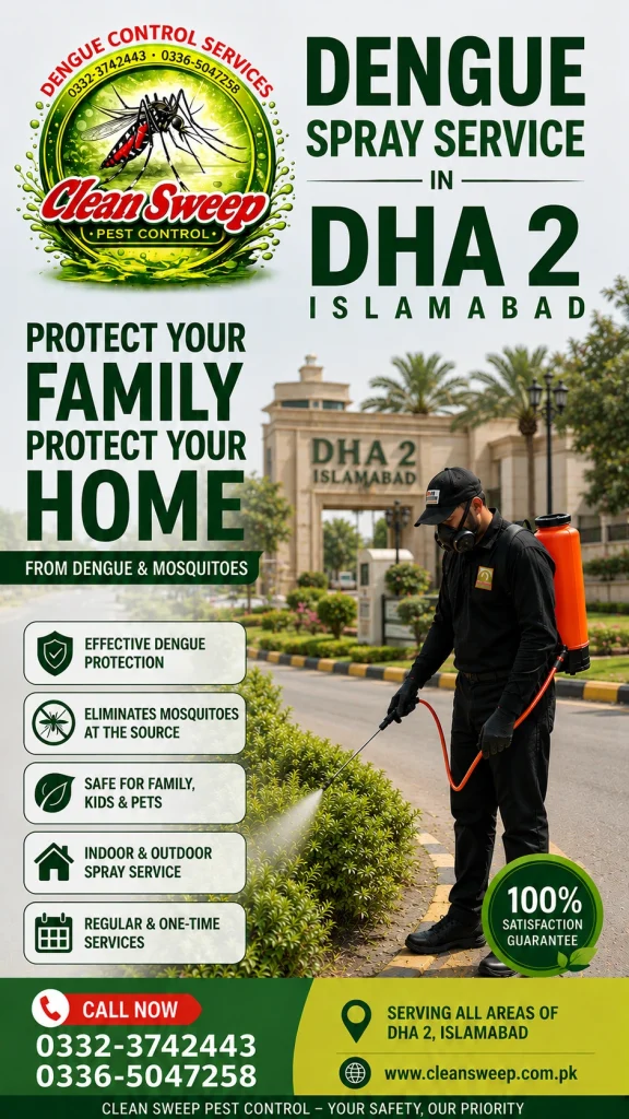 Professional pest control operator applying liquid insecticide dengue spray service in DHA-2 Islamabad to eliminate mosquitoes.