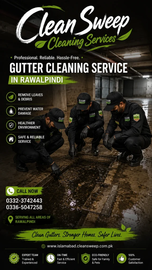 Clean Sweep Pest Control technicians providing professional drain and gutter cleaning services in Rawalpindi