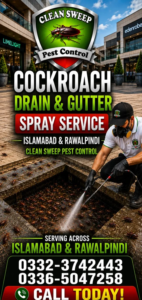 Best cockroach spray service in Chaklala Scheme 3 Rawalpindi providing safe and effective cockroach treatment for homes, apartments, offices, restaurants, and commercial properties.
