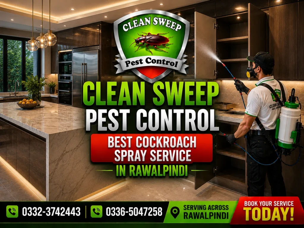 Local cockroach spray service near me in Rawalpindi provided by Clean Sweep Pest Control.
