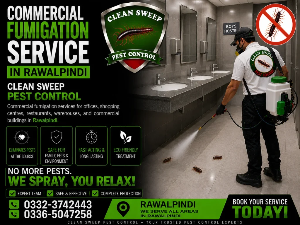 Professional commercial fumigation services in Rawalpindi for businesses and commercial properties.