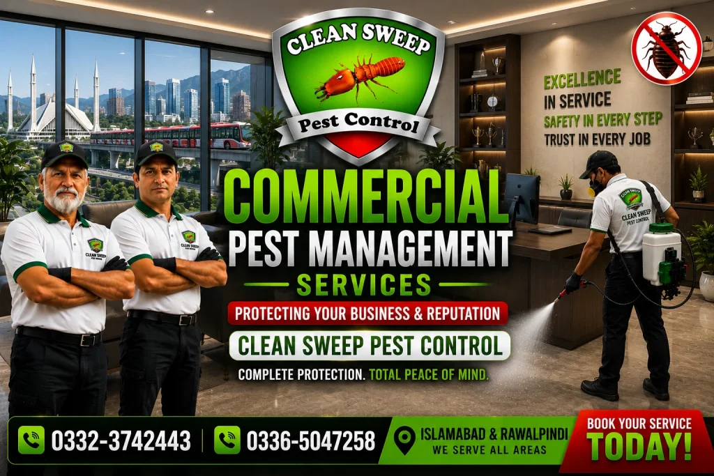 Commercial pest management services for offices, restaurants, and commercial properties.
