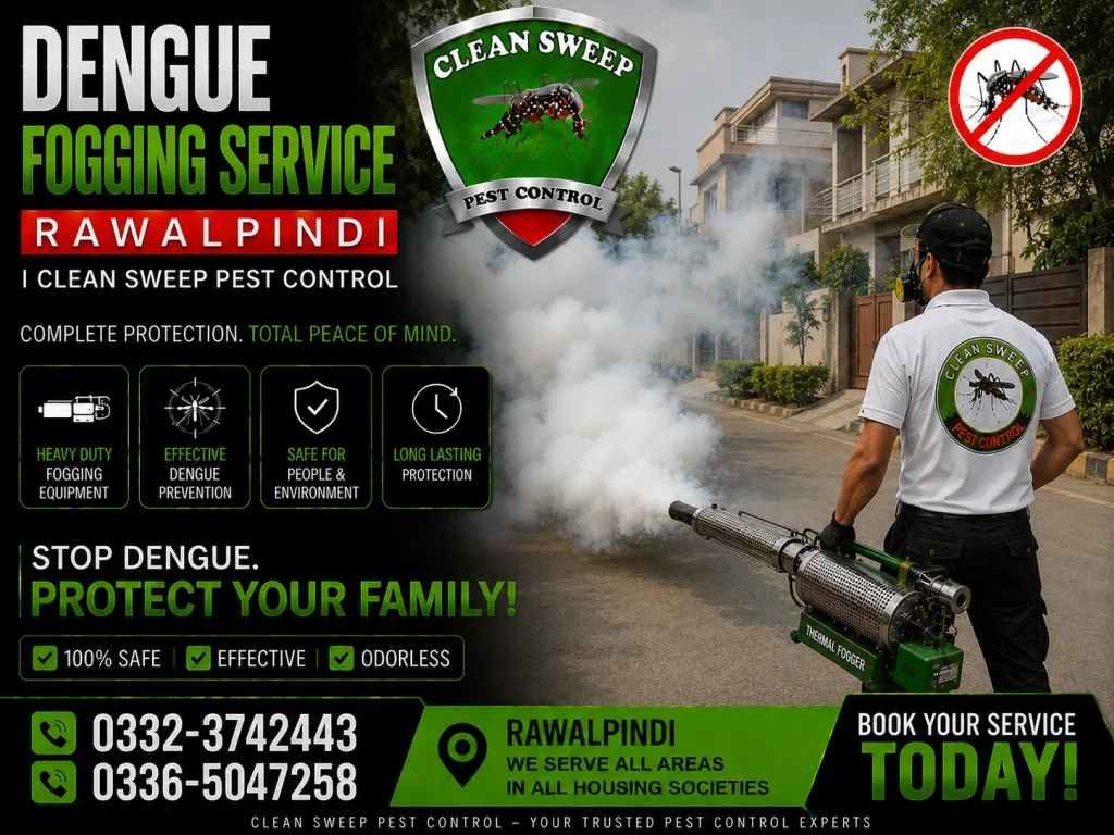 Professional dengue fogging service in Rawalpindi for outdoor mosquito control and dengue prevention.