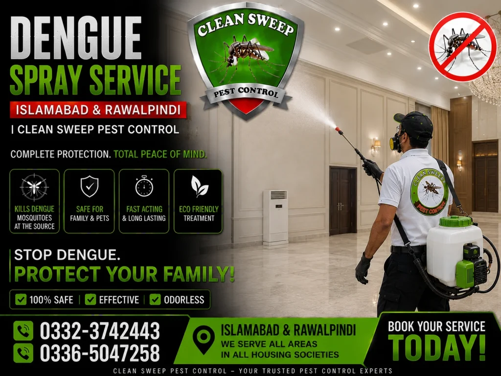 Professional dengue spray service near me in Islamabad and Rawalpindi for homes, offices, housing societies and commercial properties.