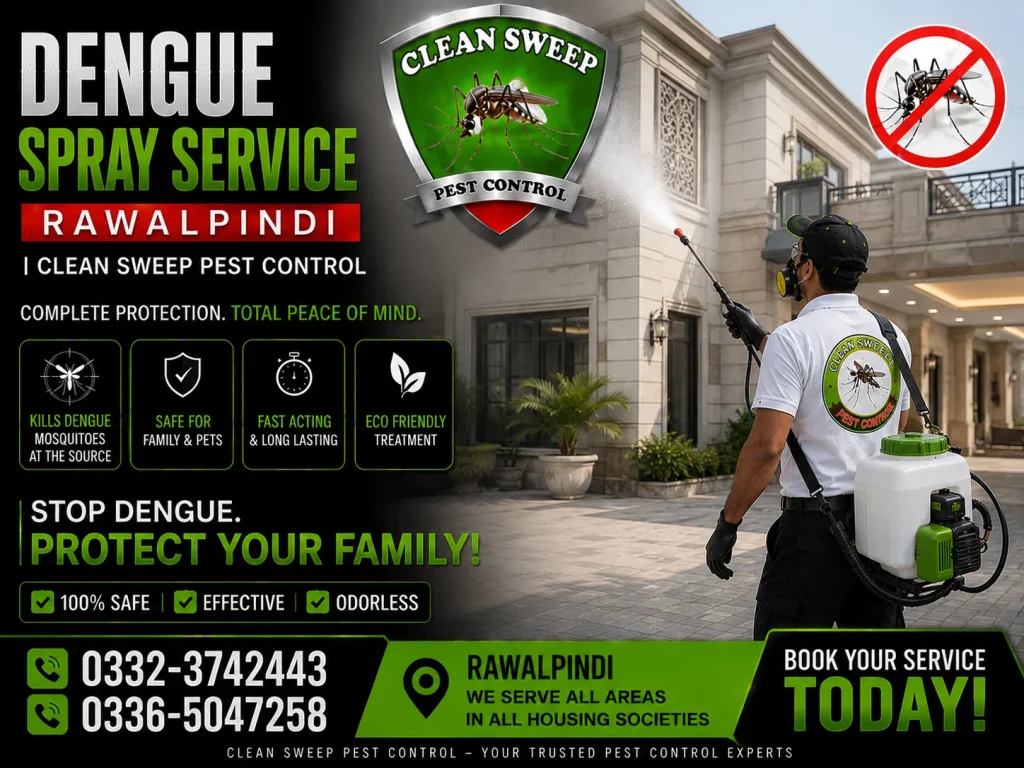 Professional dengue spray service near me in Rawalpindi for homes, offices, and commercial buildings.