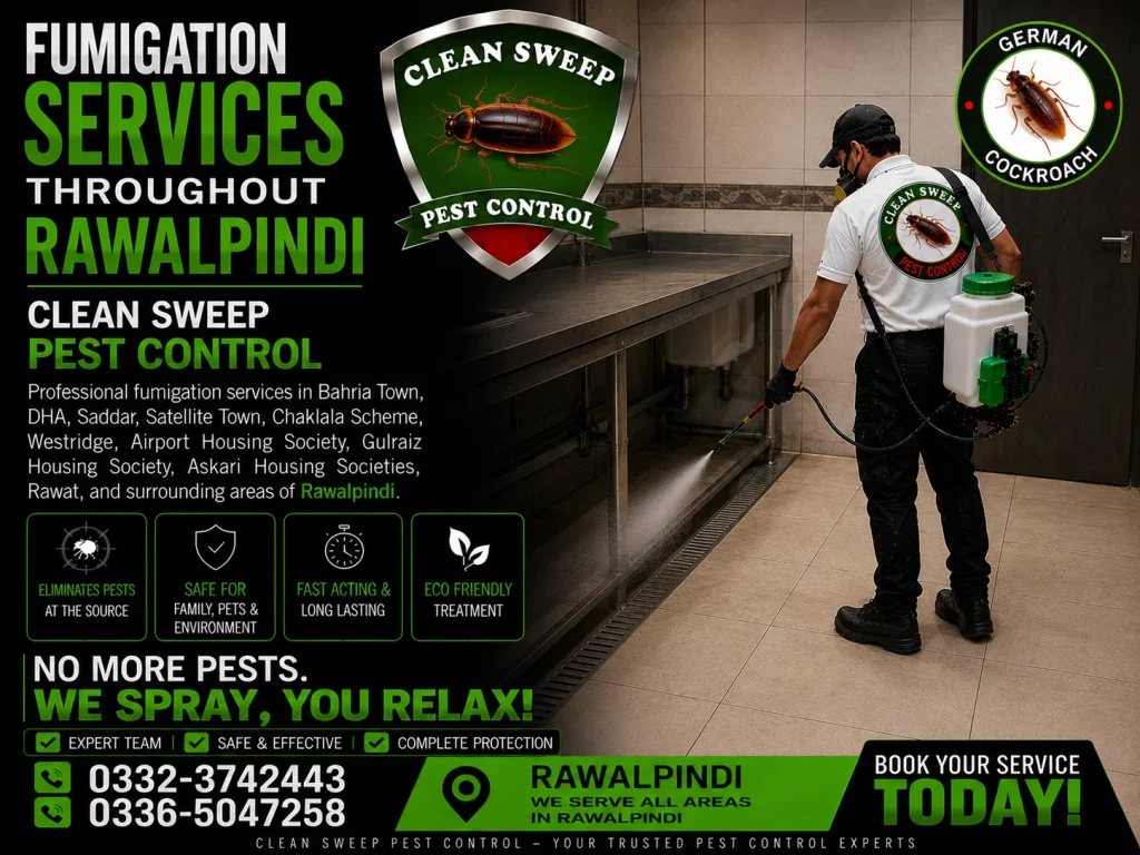 Professional fumigation services available throughout Rawalpindi by Clean Sweep Pest Control.