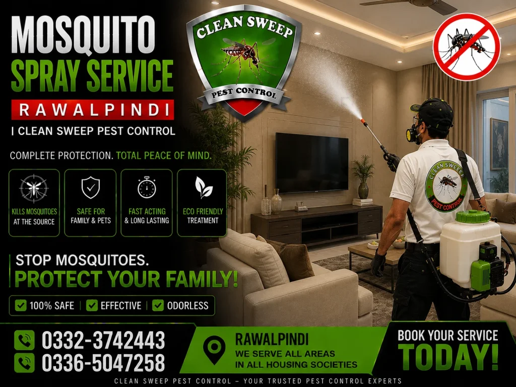 Professional mosquito spray service in Rawalpindi for mosquito and dengue control.