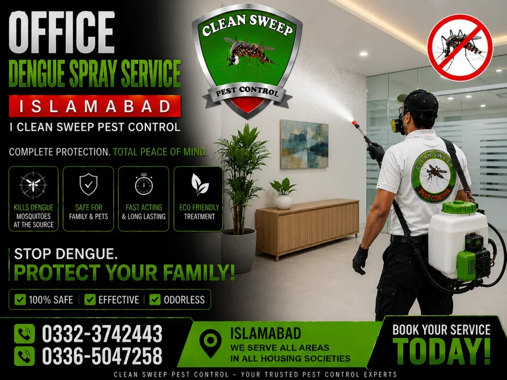 Professional office dengue mosquito spray service in Islamabad for corporate offices and commercial buildings
