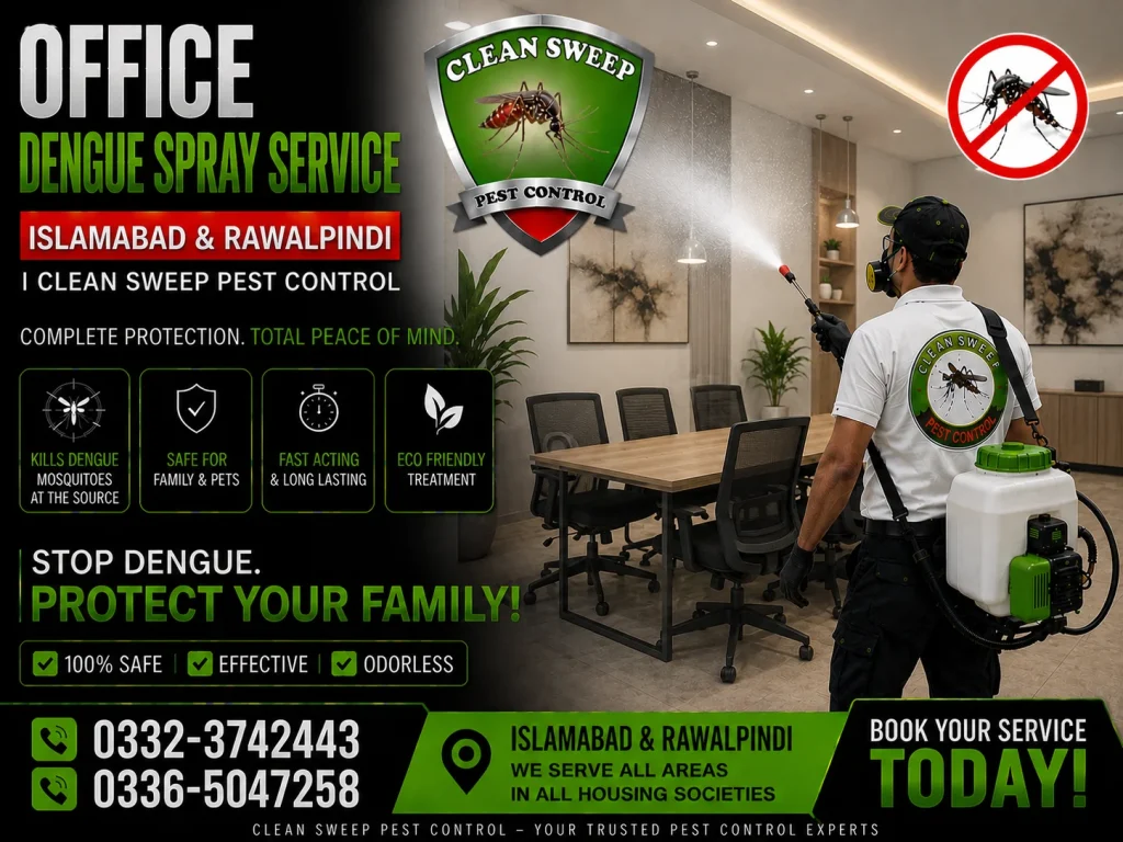 Professional office dengue mosquito spray service in Islamabad and Rawalpindi for corporate offices and commercial buildings