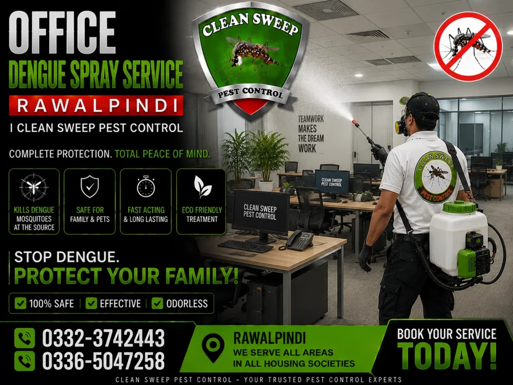 Professional office dengue mosquito spray service in Rawalpindi for commercial and corporate buildings