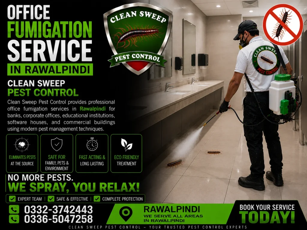 Professional office fumigation services in Rawalpindi by Clean Sweep Pest Control.