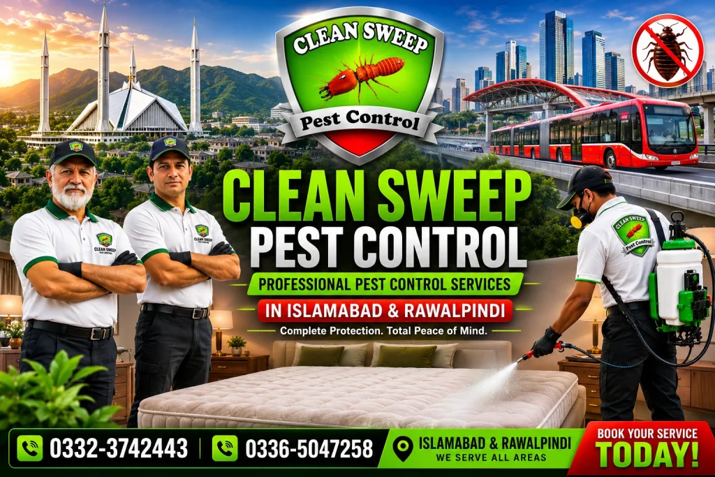 Professional pest control services in Islamabad and Rawalpindi by Clean Sweep Pest Control for residential, commercial, and industrial properties.