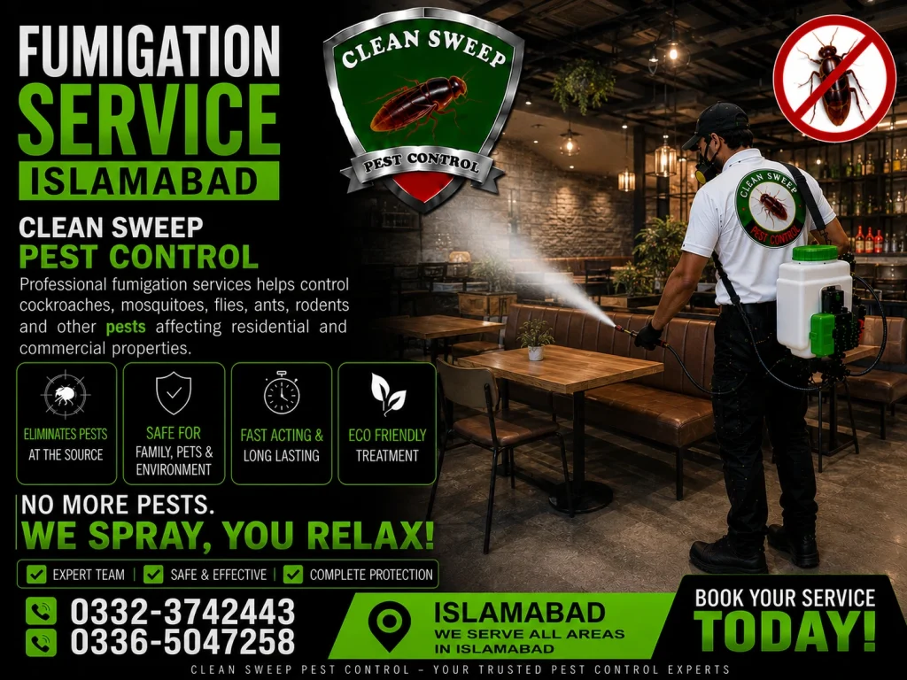 Professional fumigation services in Islamabad for controlling common household and commercial pests