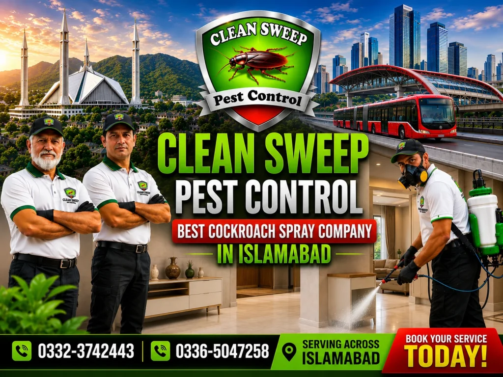 Professional cockroach control service in Islamabad provided by Clean Sweep Pest Control for homes, offices, restaurants and commercial properties.