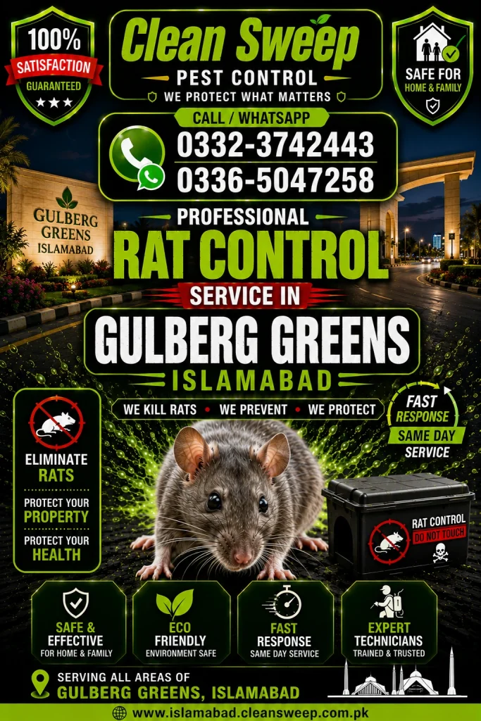 Professional Rat Control Service in Gulberg Greens Islamabad by Clean Sweep Pest Control
