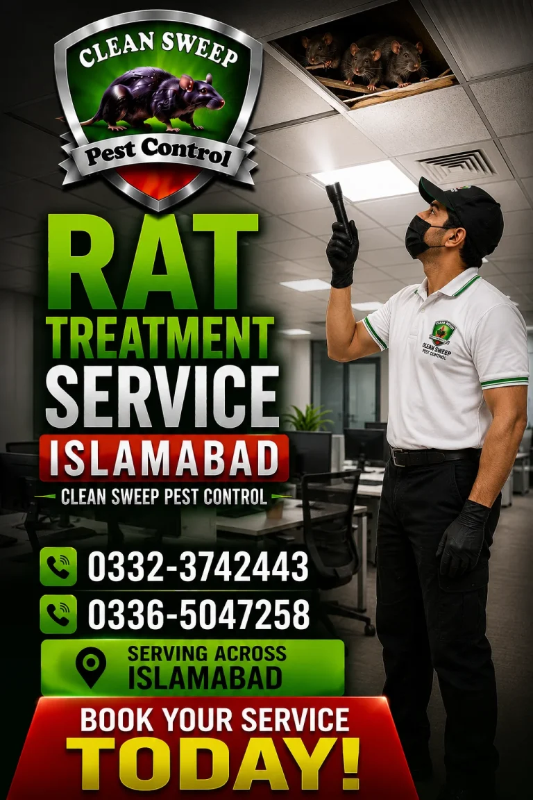 Rat treatment service being performed by pest control professionals in Islamabad City.