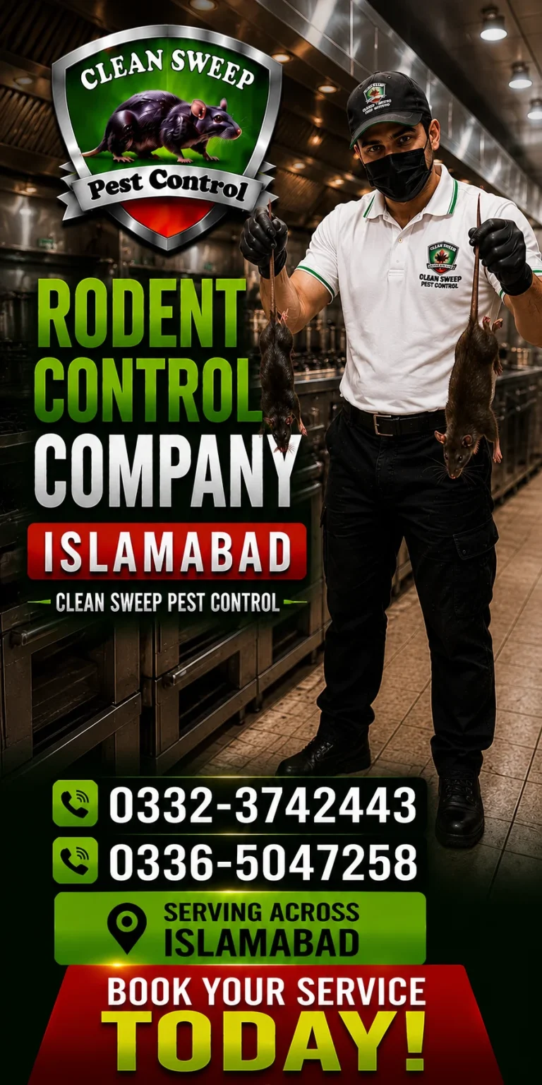 Rodent control company technician conducting a rodent inspection in Islamabad City.