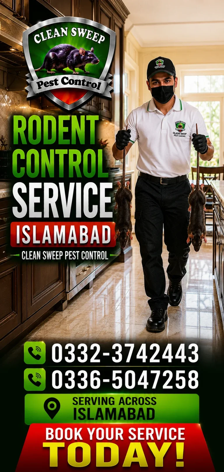 Rodent control service technician setting up rodent management solutions in Islamabad City.