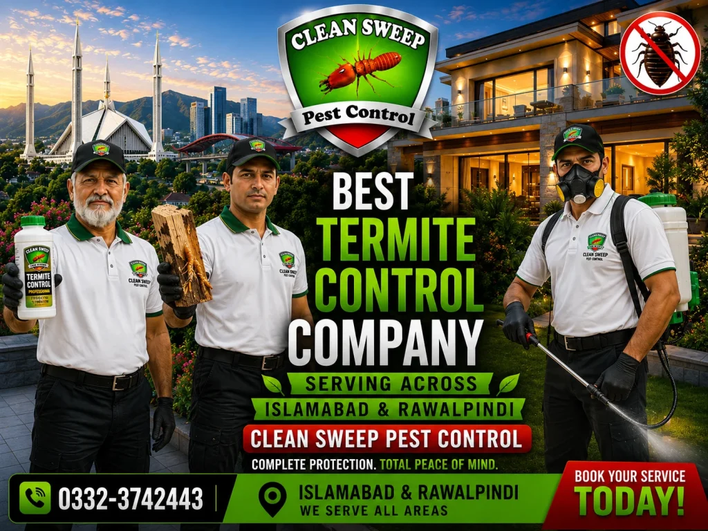 Clean Sweep Pest Control technicians performing professional termite control treatment, proofing, and inspection services in Islamabad and Rawalpindi.