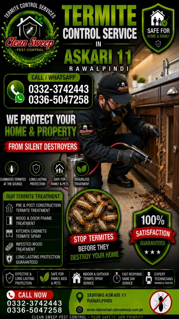 Professional Termite Control Service in Askari 11 Rawalpindi by Clean Sweep Pest Control