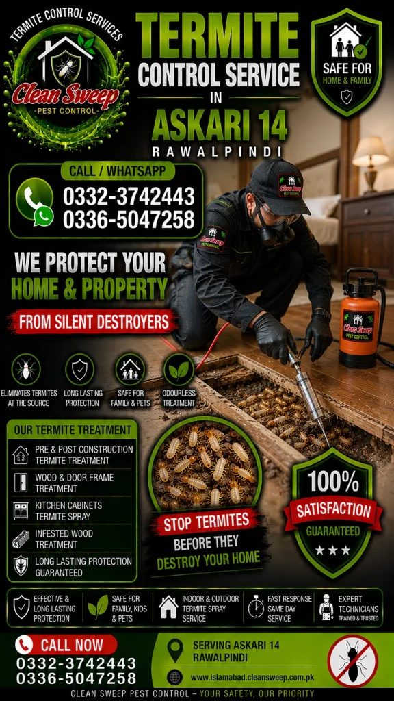 Professional Termite Control Service in Askari 14 Rawalpindi by Clean Sweep Pest Control