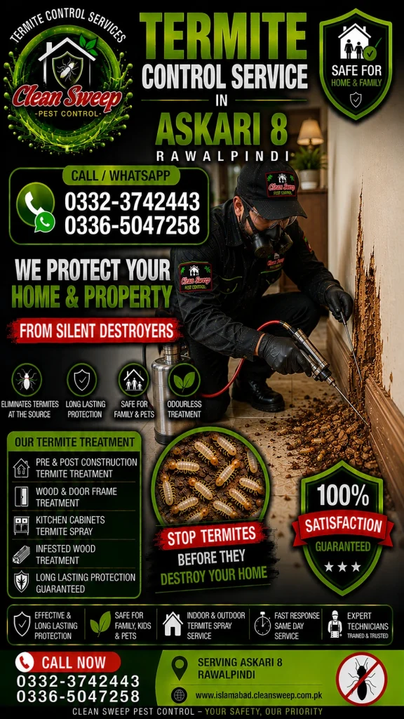 Professional Termite Control Service in Askari 8 Rawalpindi by Clean Sweep Pest Control