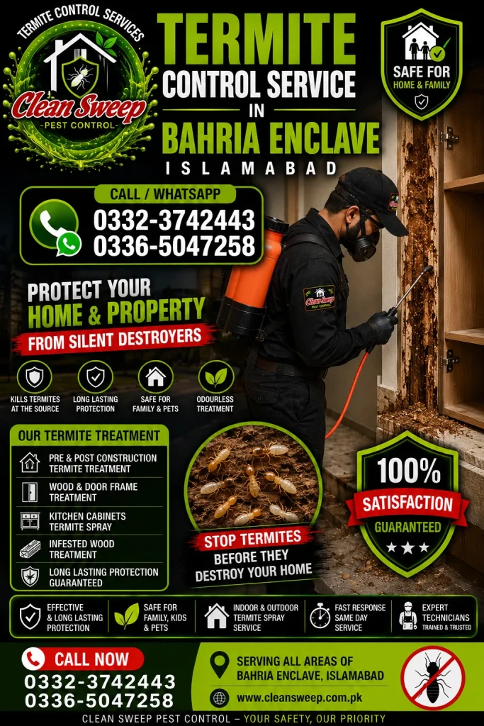 Professional Termite Control Service in Bahria Enclave Islamabad by Clean Sweep Pest Control
