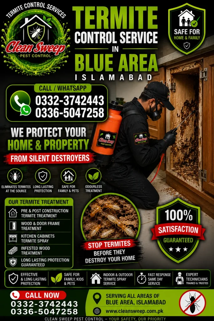 Professional Termite Control Service in Blue Area Islamabad by Clean Sweep Pest Control