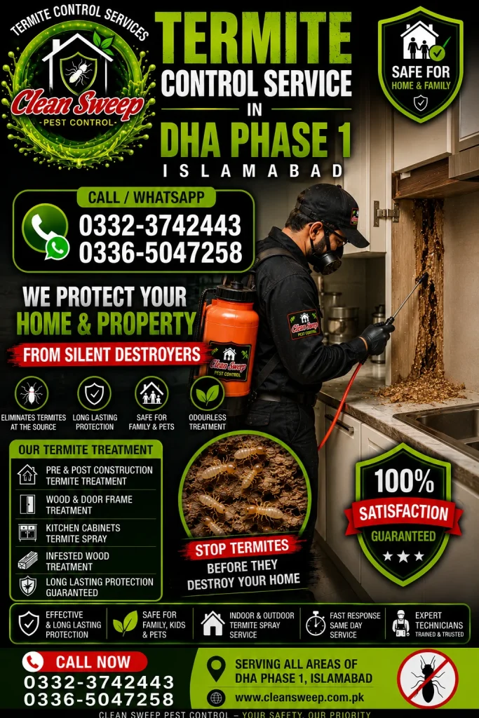 Professional Termite Control Service in DHA Phase 1 Islamabad by Clean Sweep Pest Control