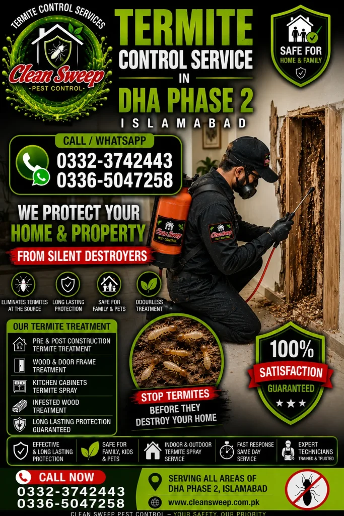 Professional Termite Control Service in DHA Phase 2 Islamabad by Clean Sweep Pest Control