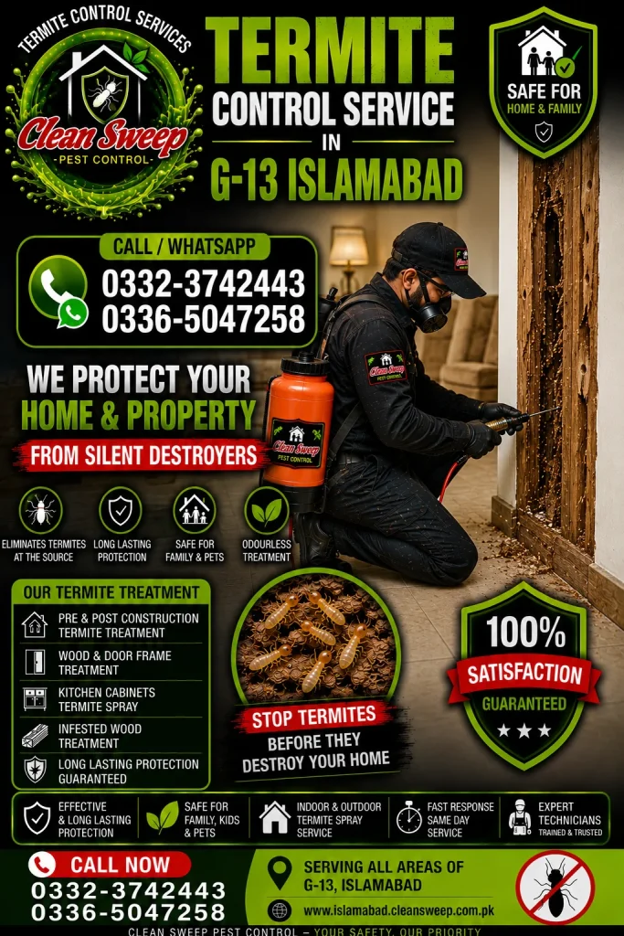 Professional Termite Control Service in G-13 Islamabad by Clean Sweep Pest Control