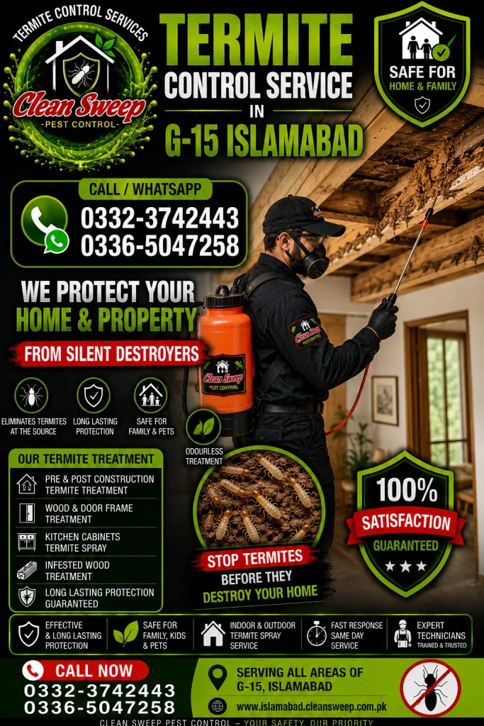 Professional Termite Control Service in G-15 Islamabad by Clean Sweep Pest Control