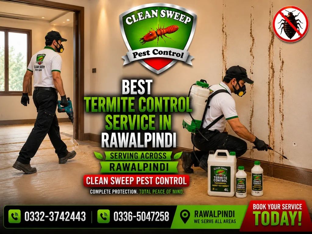 Termite control service in Rawalpindi inspecting hollow wooden wardrobes with mud tubes.