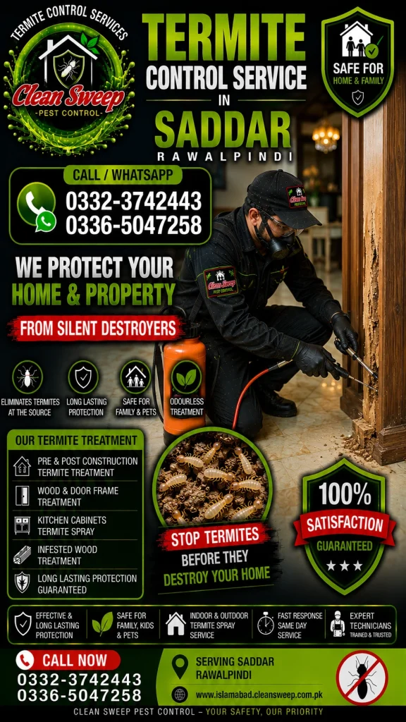 Professional Termite Control Service in Saddar Rawalpindi by Clean Sweep Pest Control