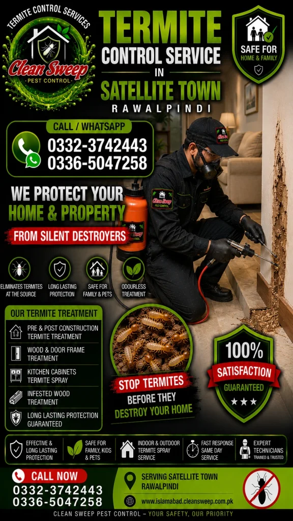 Professional Termite Control Service in Satellite Town Rawalpindi by Clean Sweep Pest Control