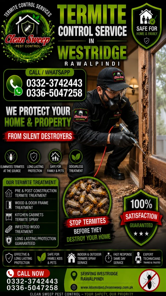 Professional Termite Control Service in Westridge Rawalpindi by Clean Sweep Pest Control