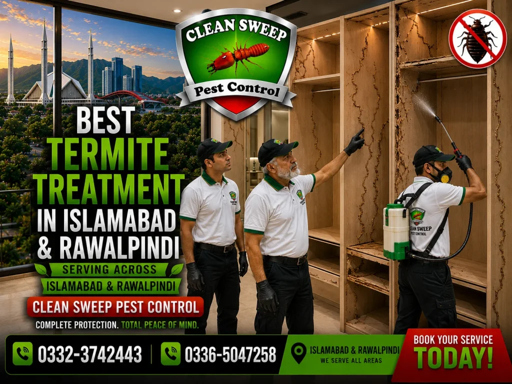Professional termite treatment services in Islamabad and Rawalpindi with pest control specialists at work