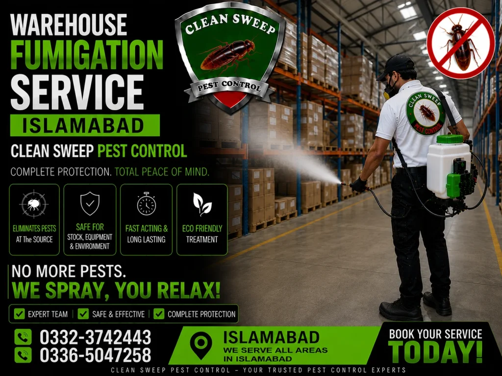Warehouse fumigation services in Islamabad by Clean Sweep Pest Control