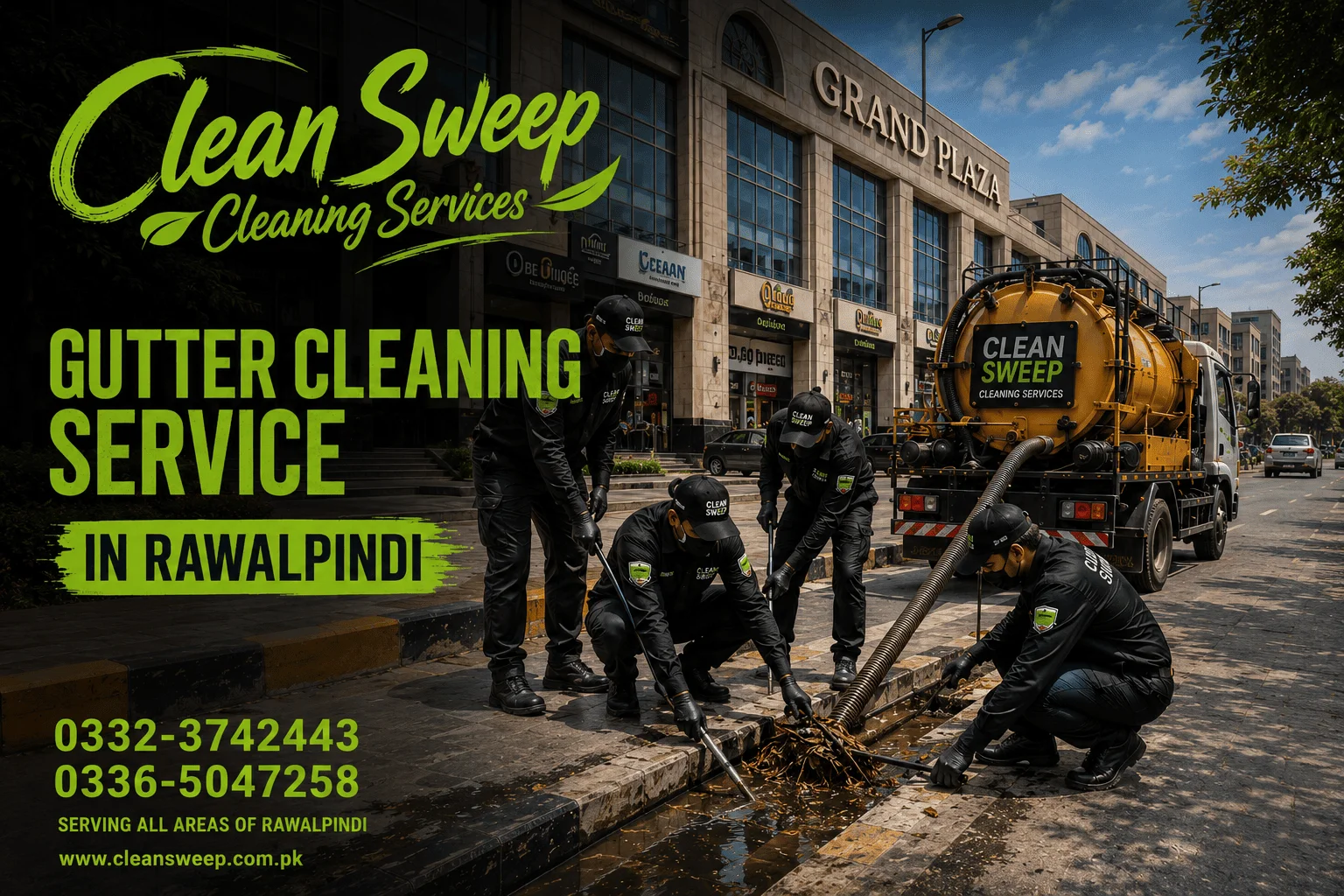 Residential, Commercial & Industrial Drain Cleaning Services in Rawalpindi using vacuum suction trucks, drain opening machines, sewer cleaning equipment and experienced drainage technicians by Clean Sweep Cleaning Services.