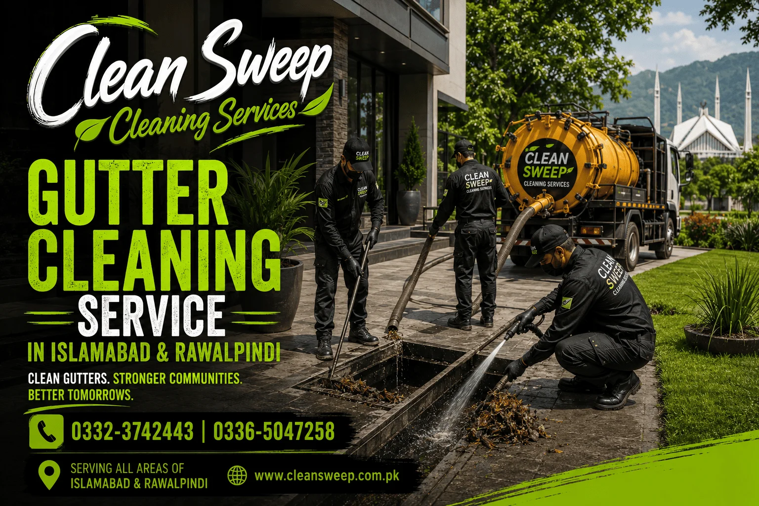 Professional Sewer Cleaning, Manhole Cleaning and Drain Desilting Services in Islamabad using vacuum suction trucks, sludge removal equipment and experienced technicians by Clean Sweep Cleaning Services.